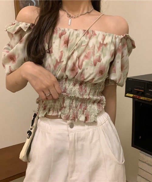 yuue' ( wear )(ユーイ)の「オフショルスクエアネックシャーリングトップス(シャツ/ブラウス・レディース・ピンク/イエロー/ブルー・FREE)」の3枚目の写真