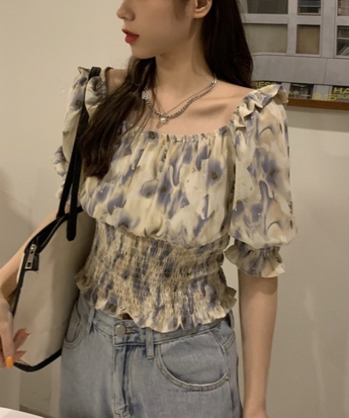 yuue' ( wear )(ユーイ)の「オフショルスクエアネックシャーリングトップス(シャツ/ブラウス・レディース・ピンク/イエロー/ブルー・FREE)」の2枚目の写真