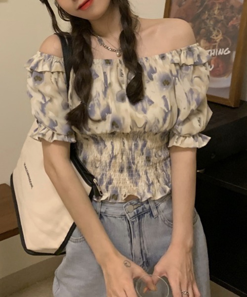 yuue' ( wear )(ユーイ)の「オフショルスクエアネックシャーリングトップス(シャツ/ブラウス・レディース・ピンク/イエロー/ブルー・FREE)」の4枚目の写真