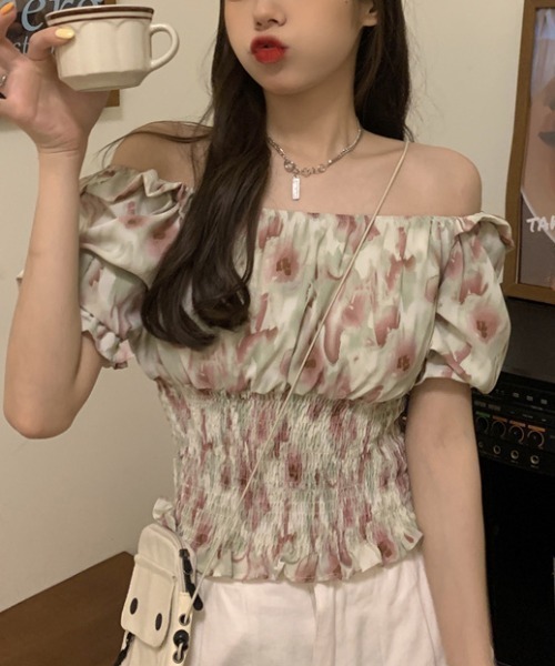 yuue' ( wear )(ユーイ)の「オフショルスクエアネックシャーリングトップス(シャツ/ブラウス・レディース・ピンク/イエロー/ブルー・FREE)」の7枚目の写真