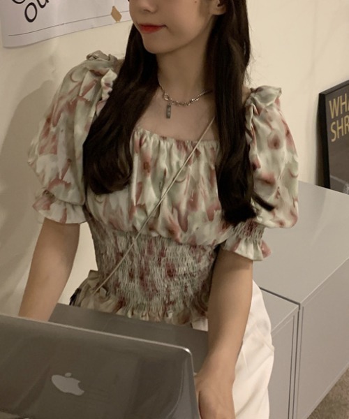 yuue' ( wear )(ユーイ)の「オフショルスクエアネックシャーリングトップス(シャツ/ブラウス・レディース・ピンク/イエロー/ブルー・FREE)」の12枚目の写真