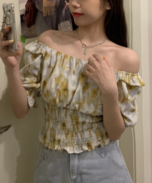 yuue' ( wear )(ユーイ)の「オフショルスクエアネックシャーリングトップス(シャツ/ブラウス・レディース・ピンク/イエロー/ブルー・FREE)」の14枚目の写真