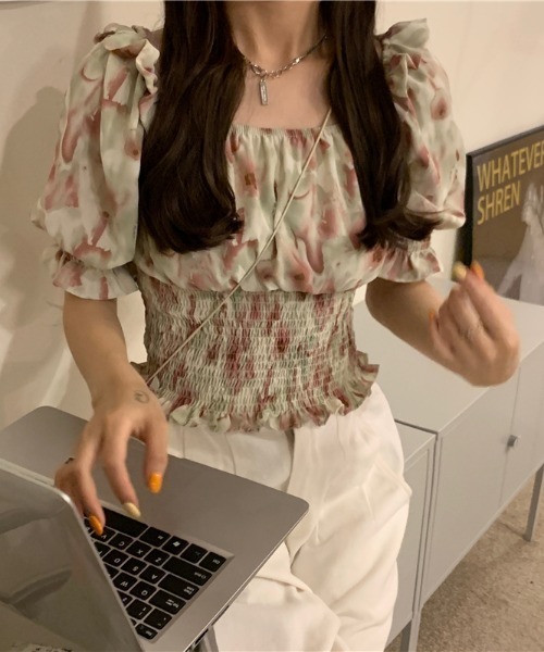 yuue' ( wear )(ユーイ)の「オフショルスクエアネックシャーリングトップス(シャツ/ブラウス・レディース・ピンク/イエロー/ブルー・FREE)」の15枚目の写真