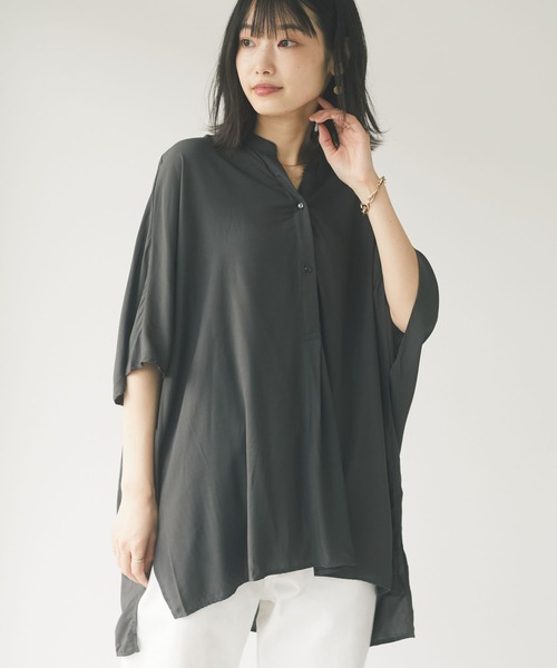 CRAFT STANDARD BOUTIQUE（クラフトスタンダードブティック）の「ドロップショルダースタンドカラーボックスシャツ　＊◇（シャツ/ブラウス・レディース・オレンジ/モカ/ミント/ネイビー・FREE）」の4枚目の写真