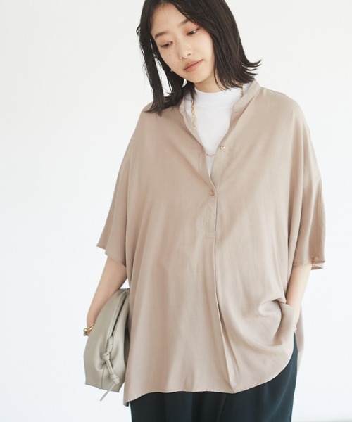 CRAFT STANDARD BOUTIQUE（クラフトスタンダードブティック）の「ドロップショルダースタンドカラーボックスシャツ　＊◇（シャツ/ブラウス・レディース・オレンジ/モカ/ミント/ネイビー・FREE）」の2枚目の写真