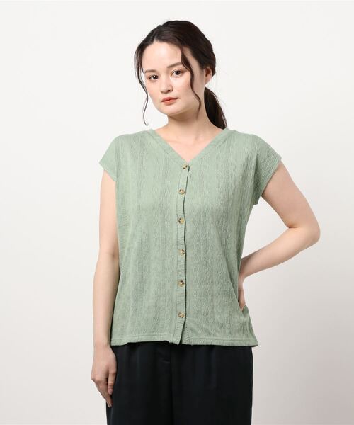 ehka sopo（エヘカソポ）の「ふくれジャカードフレンチTシャツ（Tシャツ/カットソー・レディース・ミント/キナリ/ブラウン・ﾌﾘ-）」の3枚目の写真