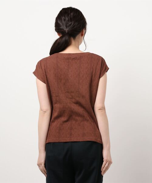 ehka sopo（エヘカソポ）の「ふくれジャカードフレンチTシャツ（Tシャツ/カットソー・レディース・ミント/キナリ/ブラウン・ﾌﾘ-）」の5枚目の写真