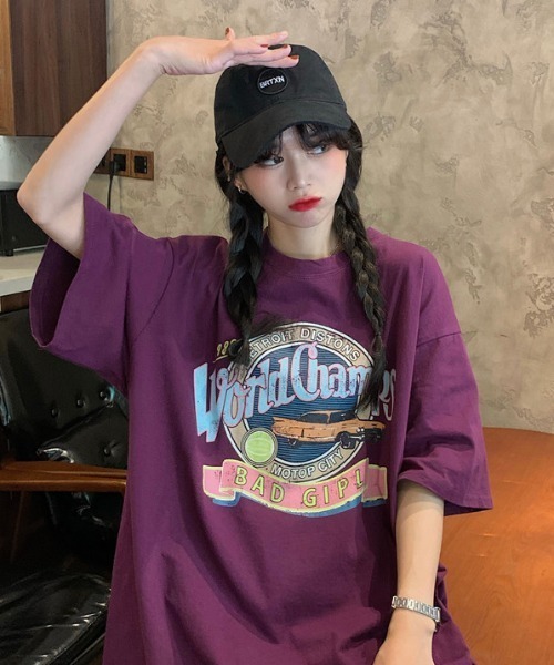 ACT（アクト）の「【ACT -fascination design-】ビッグシルエット プリントTシャツ（Tシャツ/カットソー・レディース・ホワイト/パープル・FREE）」の2枚目の写真