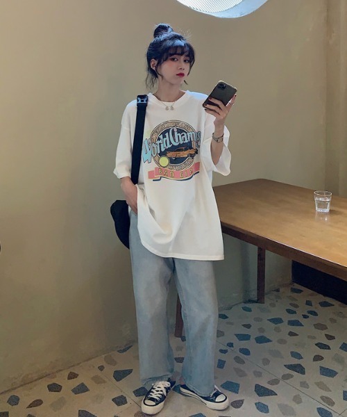 ACT（アクト）の「【ACT -fascination design-】ビッグシルエット プリントTシャツ（Tシャツ/カットソー・レディース・ホワイト/パープル・FREE）」の6枚目の写真