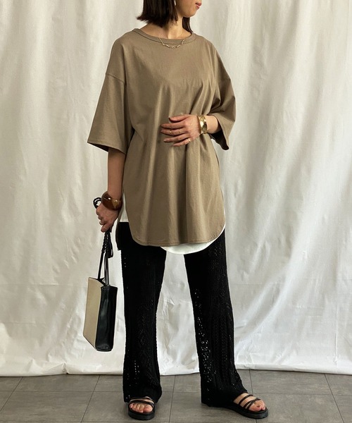 GeeRA(ジーラ)の「前後2WAYラウンドビッグTシャツ(Tシャツ/カットソー・レディース・アイボリー/モカ/チャコール・MEDIUM)」の14枚目の写真