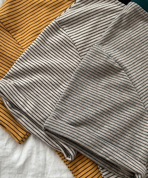 ABITOKYO(アビトーキョー)の「ハーフボーダーカットTシャツ(Tシャツ/カットソー・レディース・ブラック/グリーン/キャメル・M/L)」の10枚目の写真