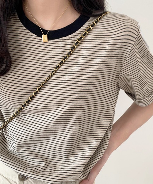 ABITOKYO(アビトーキョー)の「ハーフボーダーカットTシャツ(Tシャツ/カットソー・レディース・ブラック/グリーン/キャメル・M/L)」の11枚目の写真