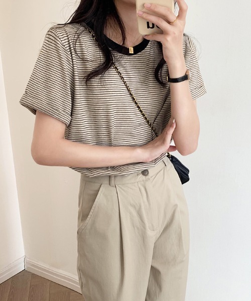 ABITOKYO(アビトーキョー)の「ハーフボーダーカットTシャツ(Tシャツ/カットソー・レディース・ブラック/グリーン/キャメル・M/L)」の13枚目の写真