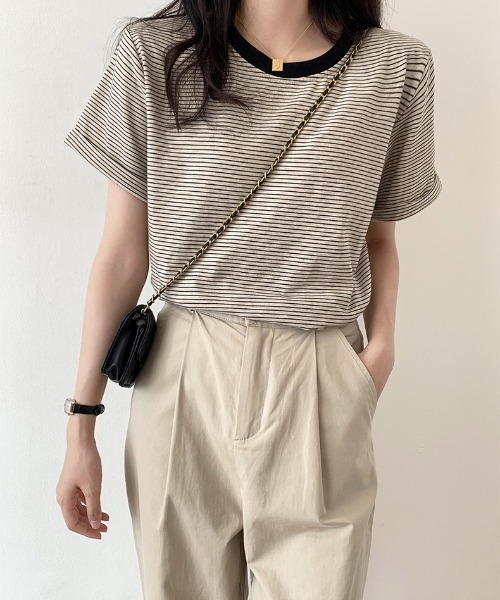 ABITOKYO(アビトーキョー)の「ハーフボーダーカットTシャツ(Tシャツ/カットソー・レディース・ブラック/グリーン/キャメル・M/L)」の14枚目の写真