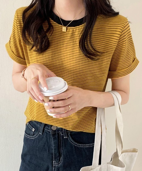 ABITOKYO(アビトーキョー)の「ハーフボーダーカットTシャツ(Tシャツ/カットソー・レディース・ブラック/グリーン/キャメル・M/L)」の16枚目の写真