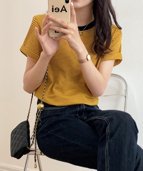 ABITOKYO(アビトーキョー)の「ハーフボーダーカットTシャツ(Tシャツ/カットソー・レディース・ブラック/グリーン/キャメル・M/L)」の18枚目の写真