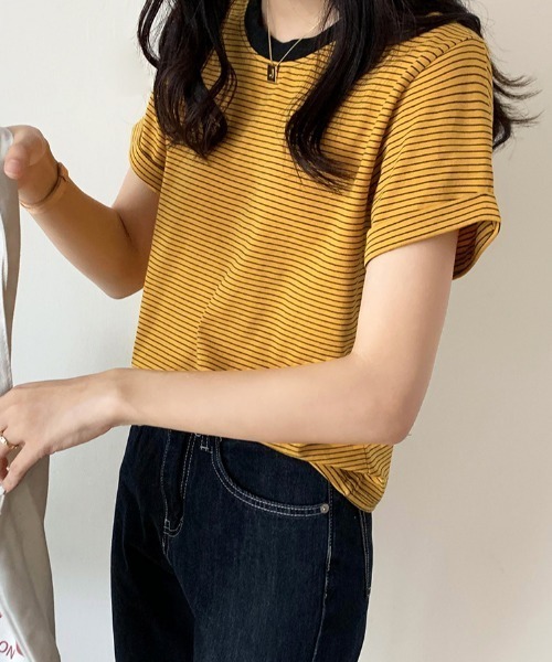 ABITOKYO(アビトーキョー)の「ハーフボーダーカットTシャツ(Tシャツ/カットソー・レディース・ブラック/グリーン/キャメル・M/L)」の19枚目の写真