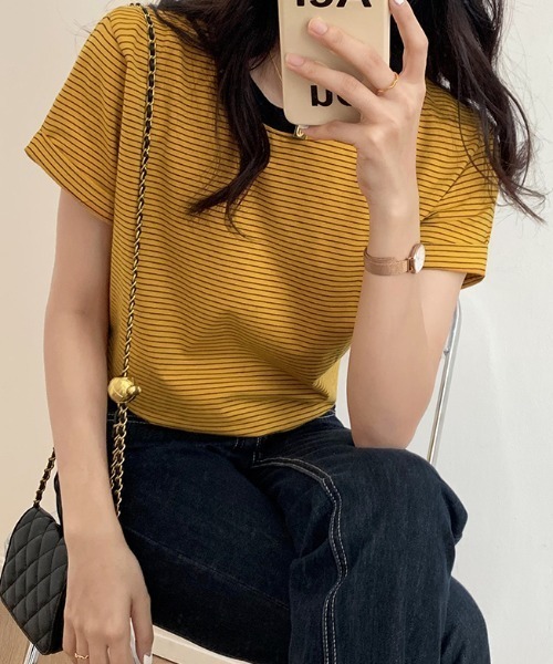 ABITOKYO(アビトーキョー)の「ハーフボーダーカットTシャツ(Tシャツ/カットソー・レディース・ブラック/グリーン/キャメル・M/L)」の20枚目の写真