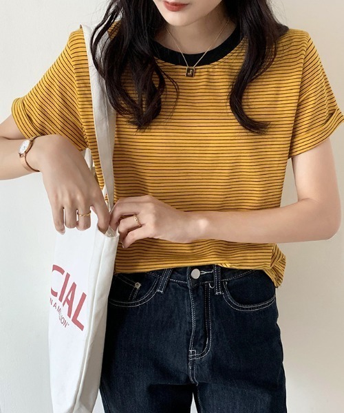 ABITOKYO(アビトーキョー)の「ハーフボーダーカットTシャツ(Tシャツ/カットソー・レディース・ブラック/グリーン/キャメル・M/L)」の21枚目の写真