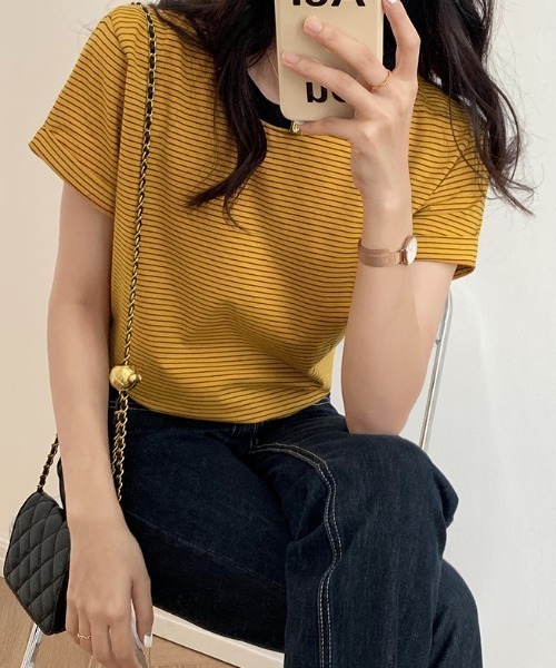 ABITOKYO(アビトーキョー)の「ハーフボーダーカットTシャツ(Tシャツ/カットソー・レディース・ブラック/グリーン/キャメル・M/L)」の22枚目の写真