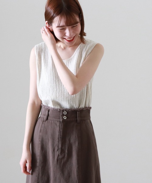 Cheek（チーク）の「ブークレニットタンク（タンクトップ・レディース・グリーン/アイボリー/モカ・MEDIUM）」の2枚目の写真