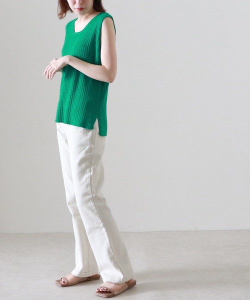 Cheek（チーク）の「ブークレニットタンク（タンクトップ・レディース・グリーン/アイボリー/モカ・MEDIUM）」の4枚目の写真