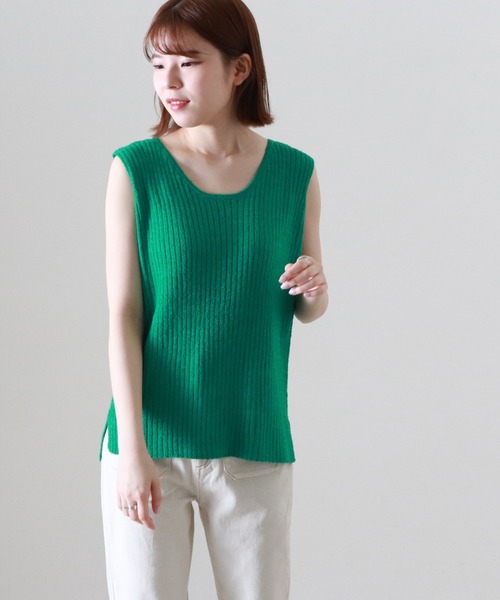 Cheek（チーク）の「ブークレニットタンク（タンクトップ・レディース・グリーン/アイボリー/モカ・MEDIUM）」の6枚目の写真