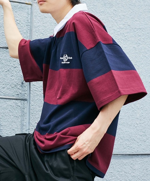 WEGO(ウィゴー)の「WEGO/ヘビーウエイト ビッグシルエット5分袖ラガーシャツ(ポロシャツ・メンズ・オートミール/スミクロ/グリーン系その他5/レッド系その他5・LARGE/MEDIUM)」の4枚目の写真