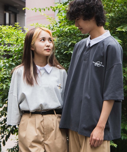 WEGO(ウィゴー)の「WEGO/ヘビーウエイト ビッグシルエット5分袖ラガーシャツ(ポロシャツ・メンズ・オートミール/スミクロ/グリーン系その他5/レッド系その他5・LARGE/MEDIUM)」の19枚目の写真