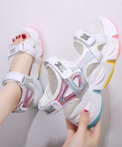 kolor ベロクロストラップサンダル　27〜27.5センチ セール】ベルクロ厚底カラフルスポーツサンダル（サンダル