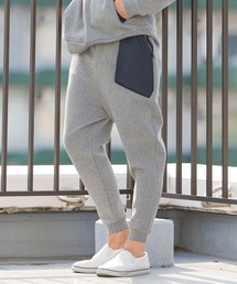 mp9238-アシンメトリー異素材切替ダンボールニットスウェットパンツ