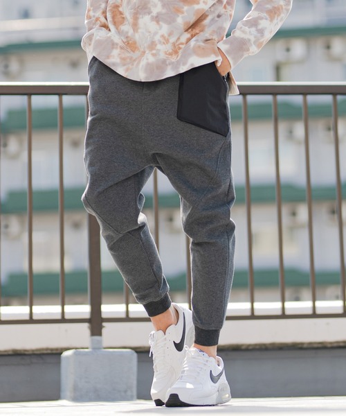 CAMBIO（カンビオ）の「mp9238-アシンメトリー異素材切替ダンボールニットスウェットパンツ（スウェットパンツ・メンズ・ブラック/チャコール/グレー・L/M/XL/S）」の3枚目の写真