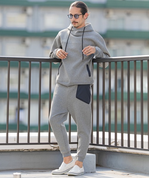 CAMBIO（カンビオ）の「mp9238-アシンメトリー異素材切替ダンボールニットスウェットパンツ（スウェットパンツ・メンズ・ブラック/チャコール/グレー・L/M/XL/S）」の12枚目の写真