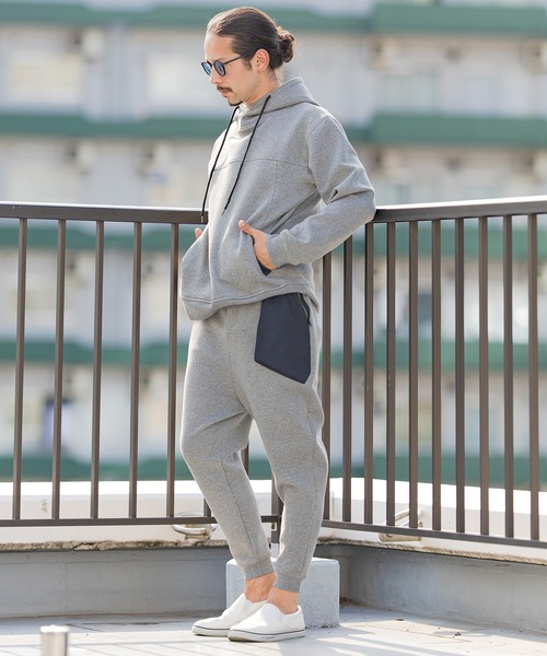 CAMBIO（カンビオ）の「mp9238-アシンメトリー異素材切替ダンボールニットスウェットパンツ（スウェットパンツ・メンズ・ブラック/チャコール/グレー・L/M/XL/S）」の10枚目の写真