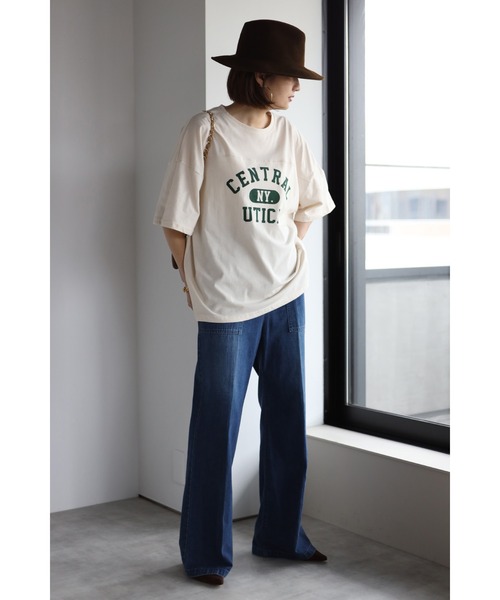 Bonjour Sagan(ボンジュールサガン)の「フットボールTシャツ(Tシャツ/カットソー・レディース・チャコールグレー/グリーン/キナリ・FREE)」の5枚目の写真
