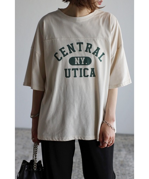 Bonjour Sagan(ボンジュールサガン)の「フットボールTシャツ(Tシャツ/カットソー・レディース・チャコールグレー/グリーン/キナリ・FREE)」の14枚目の写真