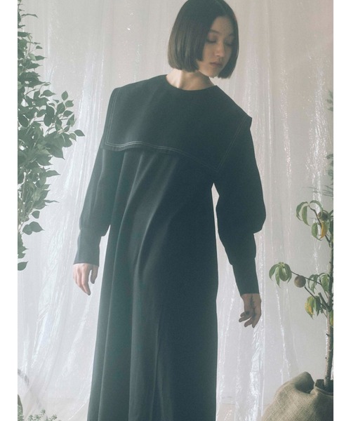 merry jenny（メリージェニー）の「配色ステッチセーラーカラーワンピース（ワンピース・レディース・アイボリー/ブラック/グリーン・FREE）」の6枚目の写真