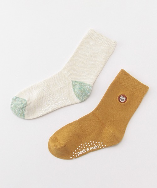 petit main（プティマイン）の「アニマル刺しゅう/メランジ2Pクルーソックス（ソックス/靴下・キッズ・ネイビー/マスタード/アイボリー・M/S/SS/L）」の3枚目の写真