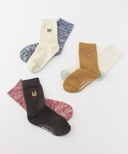 petit main（プティマイン）の「アニマル刺しゅう/メランジ2Pクルーソックス（ソックス/靴下・キッズ・ネイビー/マスタード/アイボリー・M/S/SS/L）」の10枚目の写真
