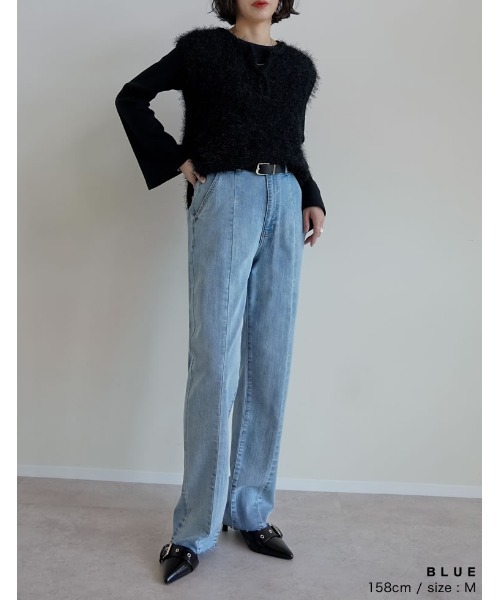 Re:EDIT（リエディ）の「[累計販売枚数1.9万枚突破！][低身長/高身長サイズ有][サステナブル]バックベンツストレートリサイクルデニム（デニムパンツ・レディース・ネイビー/ブルー/グレー/ブラック・AM/TALL/MEDIUM/AS/LARGE/SHORT）」の7枚目の写真