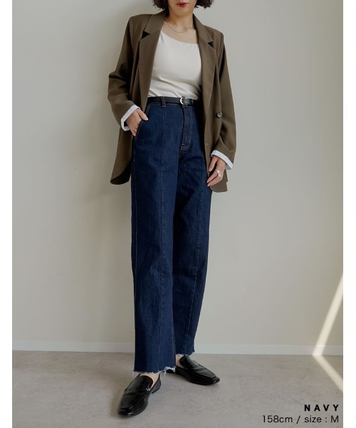 Re:EDIT（リエディ）の「[累計販売枚数1.9万枚突破！][低身長/高身長サイズ有][サステナブル]バックベンツストレートリサイクルデニム（デニムパンツ・レディース・ネイビー/ブルー/グレー/ブラック・AM/TALL/MEDIUM/AS/LARGE/SHORT）」の5枚目の写真