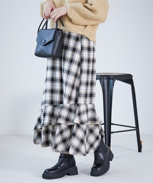 Heather（ヘザー）の「チェックスソティアードロングスカート　239704（スカート・レディース・ブラック系/グレー系/ブラウン系・FREE）」の2枚目の写真