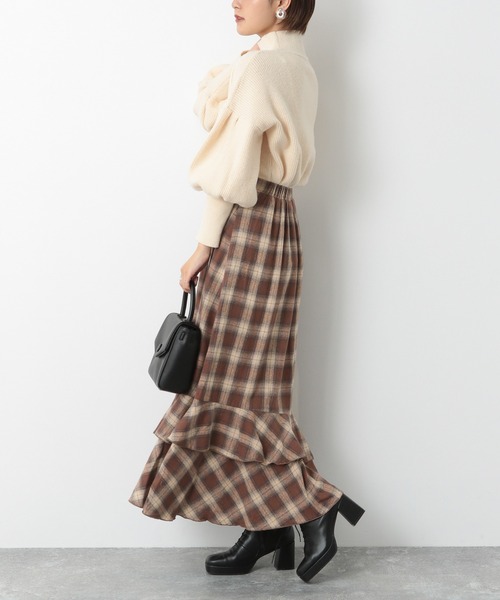 Heather（ヘザー）の「チェックスソティアードロングスカート　239704（スカート・レディース・ブラック系/グレー系/ブラウン系・FREE）」の4枚目の写真