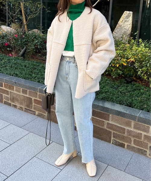 StyleSea（スタイルシー）の「2wayリバーシブルスウェード×ボアショートコート（ノーカラージャケット・レディース・ライトベージュ/モカ/ブラック・MEDIUM）」の19枚目の写真