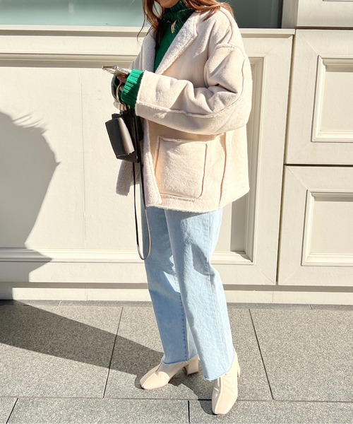 StyleSea（スタイルシー）の「2wayリバーシブルスウェード×ボアショートコート（ノーカラージャケット・レディース・ライトベージュ/モカ/ブラック・MEDIUM）」の20枚目の写真
