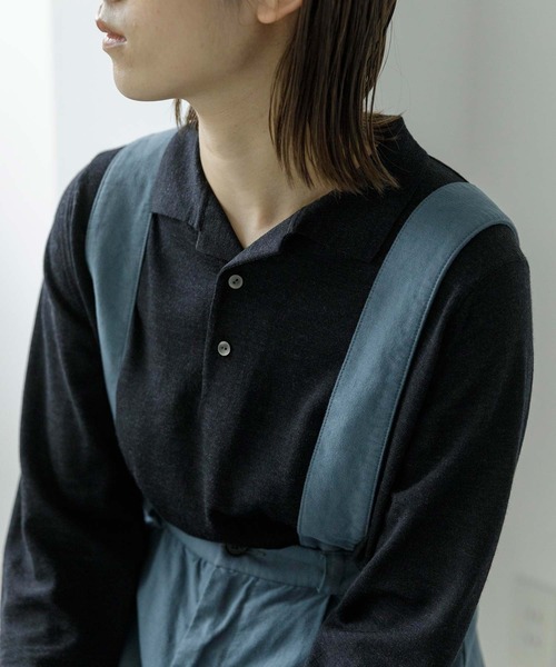 note et silence （ノートエシロンス）の「【 AMB100貨 】tsumu ポロニット（ニット/セーター・レディース・チャコールグレー/レッド/カーキ/サックスブルー・FREE）」の2枚目の写真