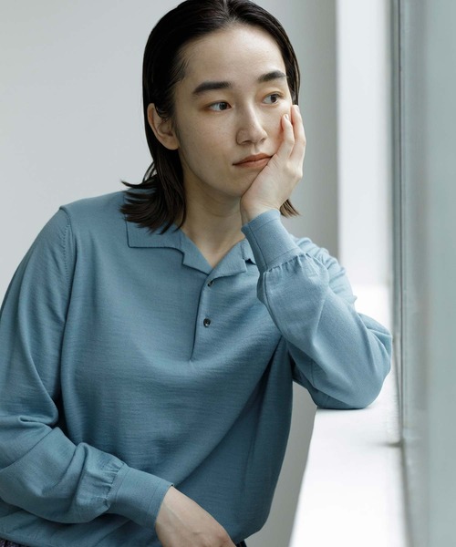 note et silence （ノートエシロンス）の「【 AMB100貨 】tsumu ポロニット（ニット/セーター・レディース・チャコールグレー/レッド/カーキ/サックスブルー・FREE）」の21枚目の写真