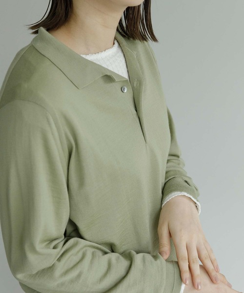 note et silence （ノートエシロンス）の「【 AMB100貨 】tsumu ポロニット（ニット/セーター・レディース・チャコールグレー/レッド/カーキ/サックスブルー・FREE）」の8枚目の写真