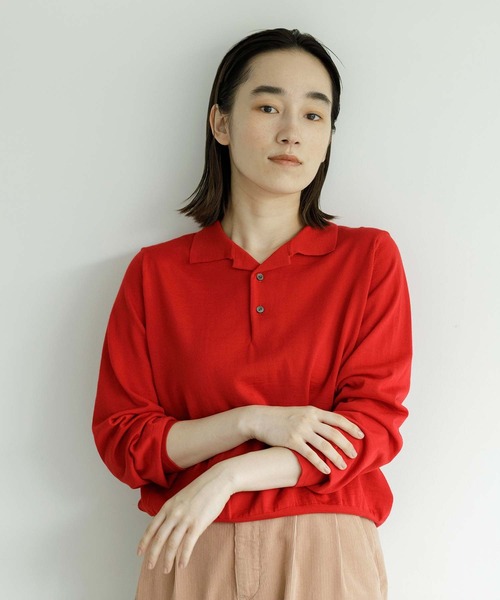 note et silence （ノートエシロンス）の「【 AMB100貨 】tsumu ポロニット（ニット/セーター・レディース・チャコールグレー/レッド/カーキ/サックスブルー・FREE）」の5枚目の写真