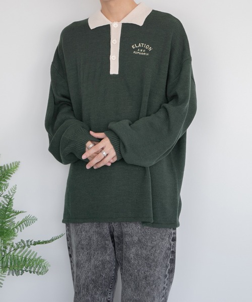 PairPair(ペアペア)の「配色襟ポロニット(ユニセックス)(ニット/セーター・レディース・ブラック/グリーン/ブルーグリーン・MEDIUM/LARGE)」の18枚目の写真